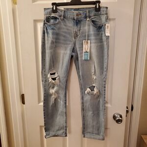 Old Navy sz 4 Boyfriend Straight Ankle Crop Loose Baggy NWT Medium wash distress